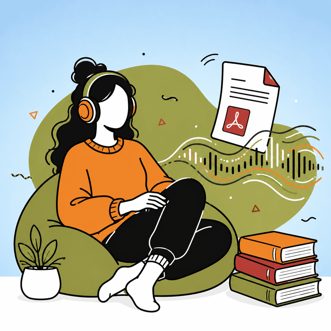 A person listening to a PDF converted into an audiobook with headphones