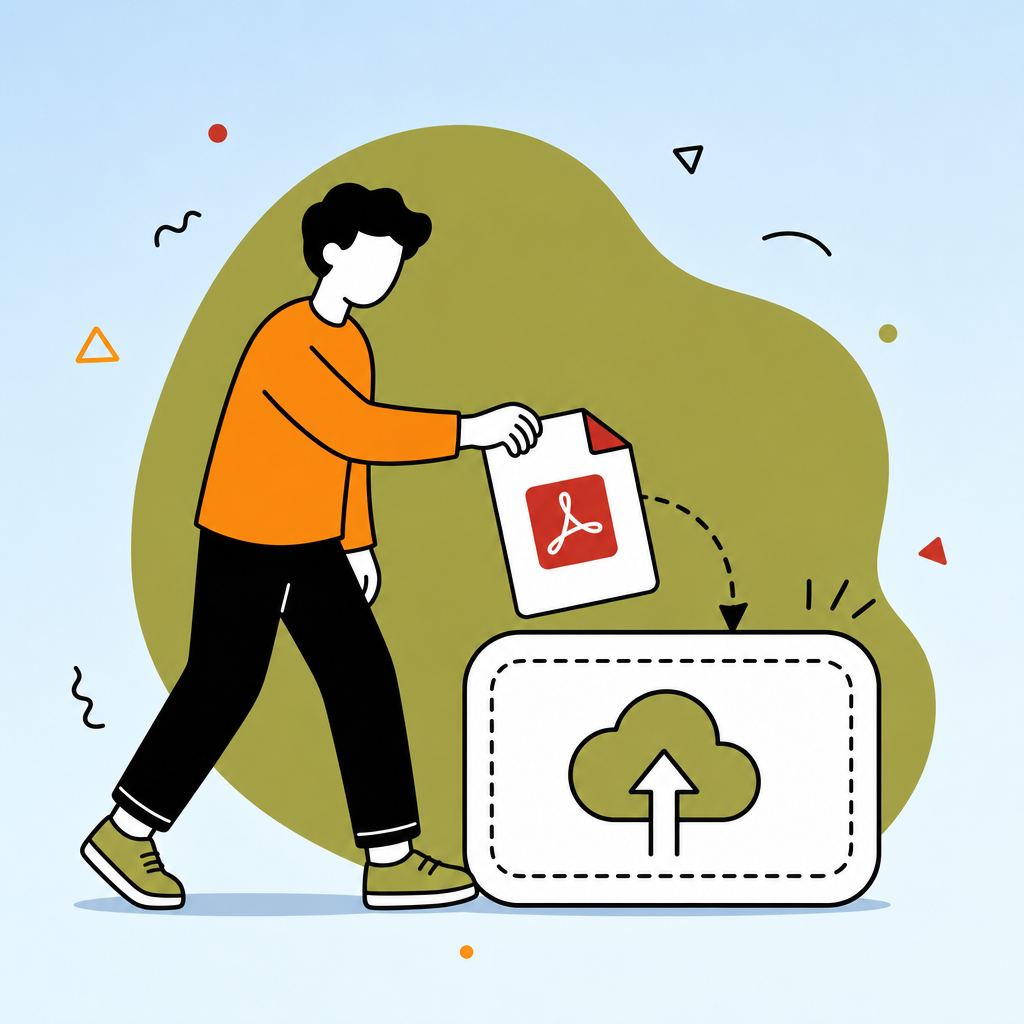 A person dragging a PDF file into an upload box